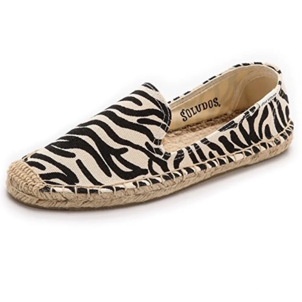 Soludos Canvas Zebra Stripe Smoking Slipper Espadrilles size 7